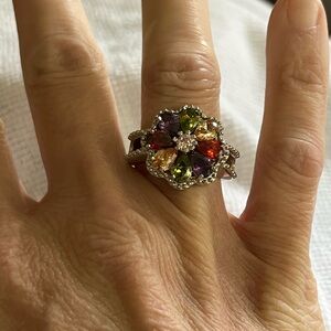 Elegant Multicolor Gemstone Flower Ring